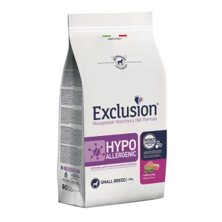 EXCLUSION Monoprotein VD Hypoallergenic Small, XS-S, Porc și Mazăre, dietă veterinară, hrană uscată fără cereale câini, alergii, 2kg