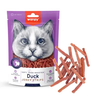 WANPY Soft Jerky Strips, Rață, punguță recompense pisici, 80g