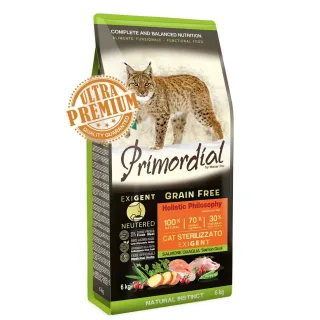 Primordial Grain-Free Holistic Cat Adult Sterilizat, Exigent Somon & Prepelita, 6 kg