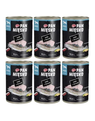 PAN MIĘSKO Curcan cu Cod Hrană umedă completă pentru câini 6x400 g