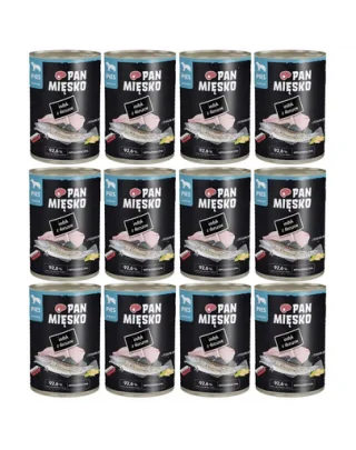 PAN MIĘSKO Curcan cu Cod Hrană umedă completă pentru câini 12x400 g