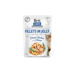 BRIT Care Fillets in Jelly Choice, Pui și Brânză, plic hrană umedă fără cereale pisici, (în aspic), 85g