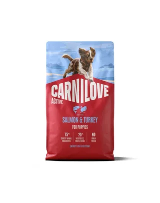 Hrană pui de câine CARNILOVE Active Dog Salmon &amp; Turkey Puppies 4 kg somon și curcan