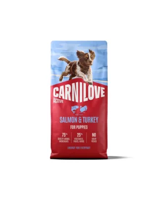 Hrană pui de câini 12 kg CARNILOVE Active Dog Salmon &amp; Turkey Puppies, somon și curcan