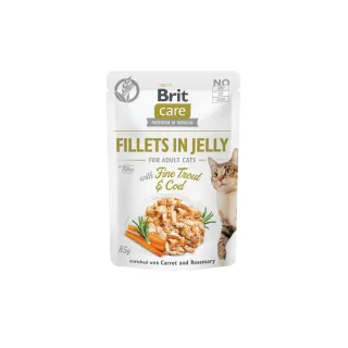 BRIT Care Fillets in Jelly, Păstrăv și Cod, plic hrană umedă fără cereale pisici, (în aspic), 85g