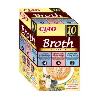 Ciao Broth Variety Pui, Somon, Ton & Scoici, 10 x 40 grame
