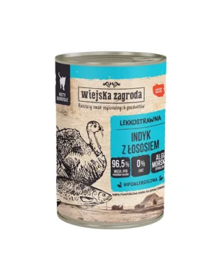 WIEJSKA ZAGRODA Conserva hrana cu somon si curcan, pentru pisici adulte 400 g