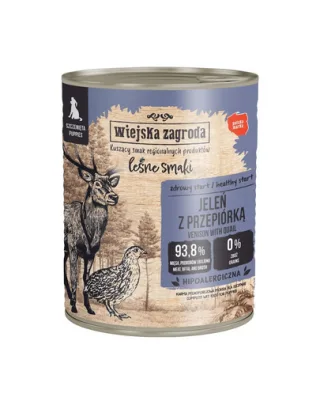 WIEJSKA ZAGRODA hrană umedă pentru căței cu cerb și prepeliță (Gusturi de Pădure) 12x800 g