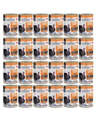 WIEJSKA ZAGRODA Hrană umedă monoproteică cu curcan pentru căței, 24x400 g