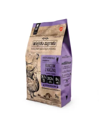 WIEJSKA ZAGRODA Hrana uscata pisica, cu pui si rata 2x5 kg