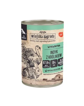 WIEJSKA ZAGRODA Curcan cu iepure, hrană umedă pentru câini 12x400 g