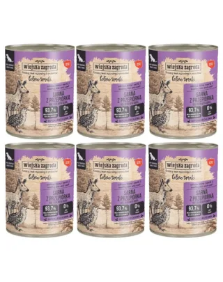 WIEJSKA ZAGRODA hrană umedă pentru câini adulți cu căprioară și prepeliță (Gusturi de Pădure) 6x800 g