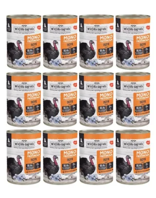 WIEJSKA ZAGRODA Hrană umedă monoproteică cu curcan pentru căței 12x400 g