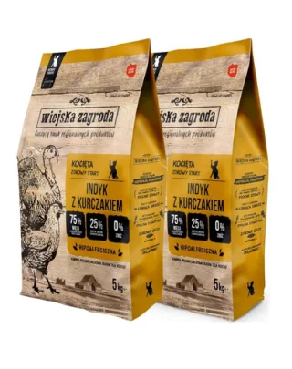 WIEJSKA ZAGRODA Curcan cu pui hrană uscată pentru pisoi 2x5 kg