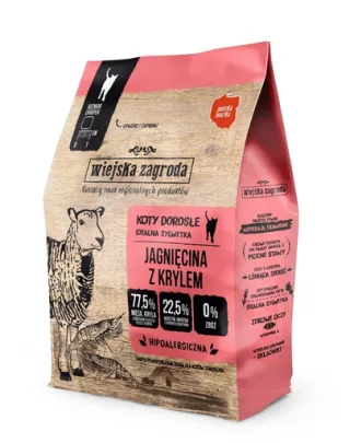 WIEJSKA ZAGRODA Hrană cu miel și kril pentru pisici 2x400 g