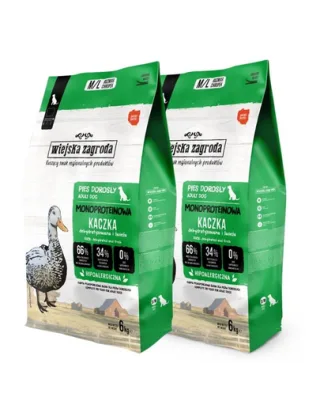 WIEJSKA ZAGRODA Hrană uscată monoproteică cu rață pentru câini M/L  2x6 kg