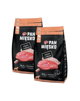 PAN MIĘSKO Hrana caine talie foarte mare, cu vitel si curcan 2x3 kg