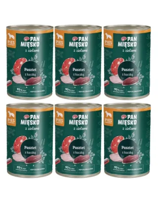 Hrană umedă câini adulți PAN MIĘSKO pate rață 400g hipoalergenică cu ierburi 6x400 g