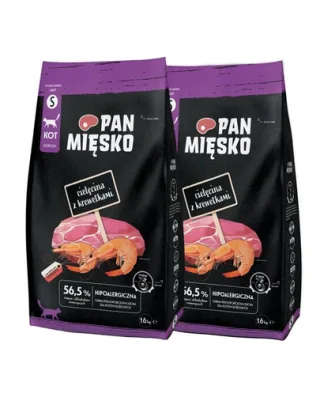 PAN MIĘSKO Sac hrana pisici, cu vitel si creveti S 2x1,6 kg