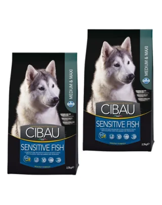 CIBAU Sensitive Adult Medium/Maxi Fish 2x12 kg + 2 kg hrană câini adulți talie medie și mare, cu pește
