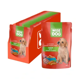 Set 24 buc x 100 gr Hrana umeda pentru caini Wise Dog Junior cu pui