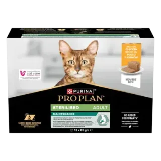 Pachet 12 buc x 85 gr Hrana umeda pentru pisici Pro Plan Adult Sterilised Mousse cu pui