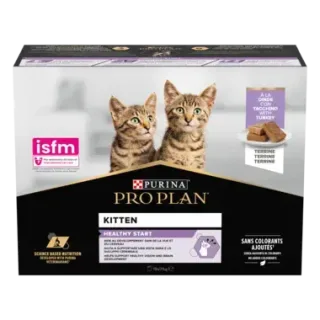 Pachet 10 buc x 85 gr Hrana umeda pentru pisici Pro Plan Kitten Healthy Start cu curcan