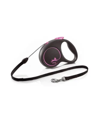 FLEXI Black Design lesa automata cu sir pentru caini, negru cu roz, marimea S, 5 m