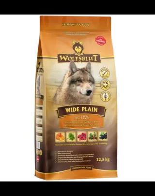 WOLFSBLUT Wide Plain Active mancare caini adulti activi, cu carne de cal si cartofi dulci 12,5 kg