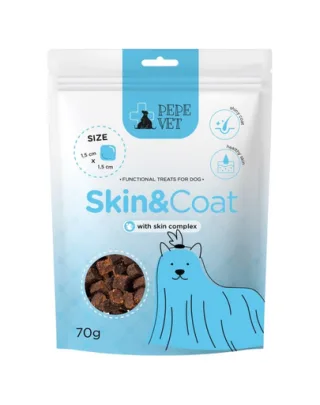 PAKA ZWIERZAKA PEPE Vet Skin &amp; Coat 70 g gustări funcționale pentru susținerea sănătății pielii și blănii la câini
