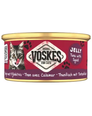 VOSKES Jelly Ton cu Calmar 85 g 100% ton cu calmar în aspic, hrană complementară pentru pisici