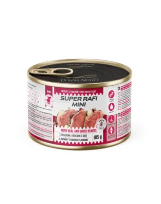 SUPER RAFI Mini cu vițel și inimi de gâscă 185 g hrană umedă pentru câini de talie mică