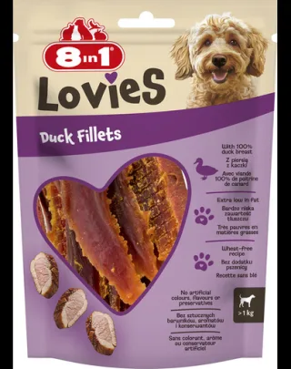 8IN1 Lovies Duck Fillets 80 g recompensă pentru câini cu file de rață