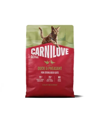 Hrană pisici sterilizate CARNILOVE Active Cat Duck and Pheasant Sterilised 2 kg rață și fazan