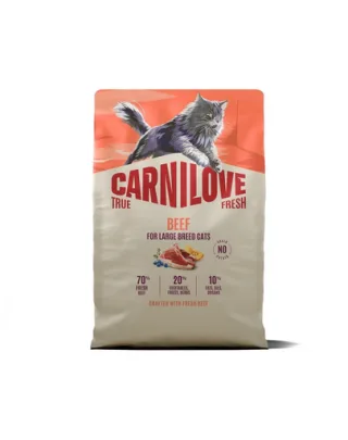 Hrană pisici mari CARNILOVE True Fresh Cat Beef Adult Large 2 kg cu vită