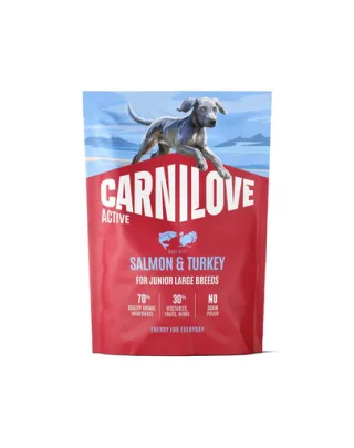 Hrană uscată 1,5 kg câini juniori rase mari CARNILOVE Active Dog Salmon &amp; Turkey Junior Large Breeds somon și curcan