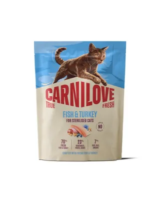 Hrană pentru pisici sterilizate CARNILOVE True Fresh Cat Fish and Turkey Sterilised 400 g cu pește și curcan