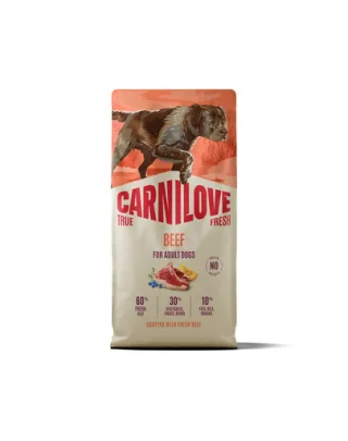 Hrană cu vită pentru câini adulți CARNILOVE True Fresh Dog Beef Adult 12 kg