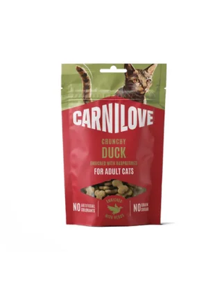 CARNILOVE Crunchy Snack Duck gustare crocantă pentru pisici 50 g cu zmeură