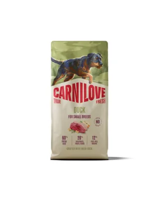 Hrană câini rasă mică CARNILOVE True Fresh Dog Duck Adult Small Breeds 1,5 kg cu rață