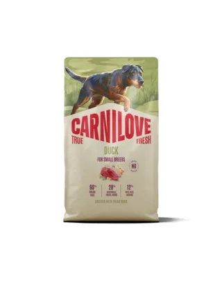 Hrană câini mici CARNILOVE True Fresh Dog Duck Adult Small Breeds 4 kg cu rață