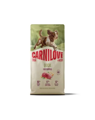 Hrană cățeluși CARNILOVE True Fresh Dog Duck Puppies 12 kg cu rață