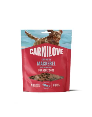Recompense crocante câini adulți CARNILOVE Crunchy Snack Mackerel 200 g cu macrou și zmeură