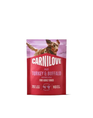 Pate hrană umedă câini CARNILOVE Pouch Turkey &amp; Buffalo 300g curcan și bivol