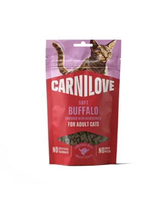 Recompense moi pisici CARNILOVE Soft Snack 50 g cu bivol și afine
