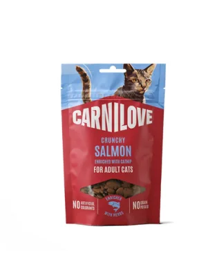 Recompense crocante pisici CARNILOVE Crunchy Snack 50 g cu somon și iarbă-mâței
