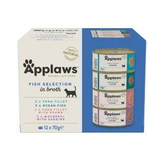 Hrana umeda pisici, Applaws Cat Adult Selectie Peste, Multipack Conserve, 12 x 70 g