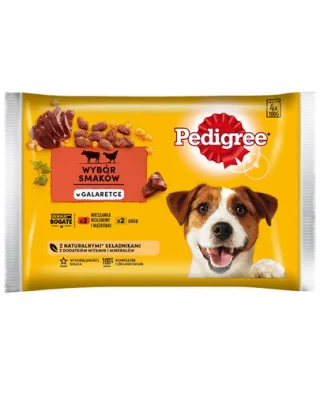 PEDIGREE Hrana umeda pentru caini cu vita, ficat si pasare in aspic 4x100 g