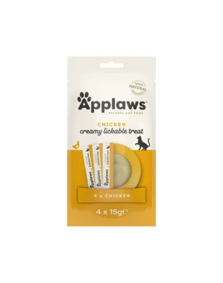 APPLAWS Hrană complementară pentru pisici, multipack 4 x 15 g, gustări cremoase cu pui