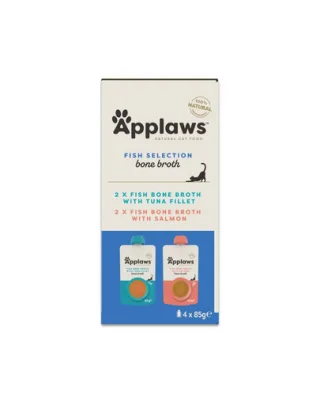 APPLAWS Hrană umedă pentru pisici, pachet multipack 4 x 85 g, mix de pește în supă cu oase de pește
